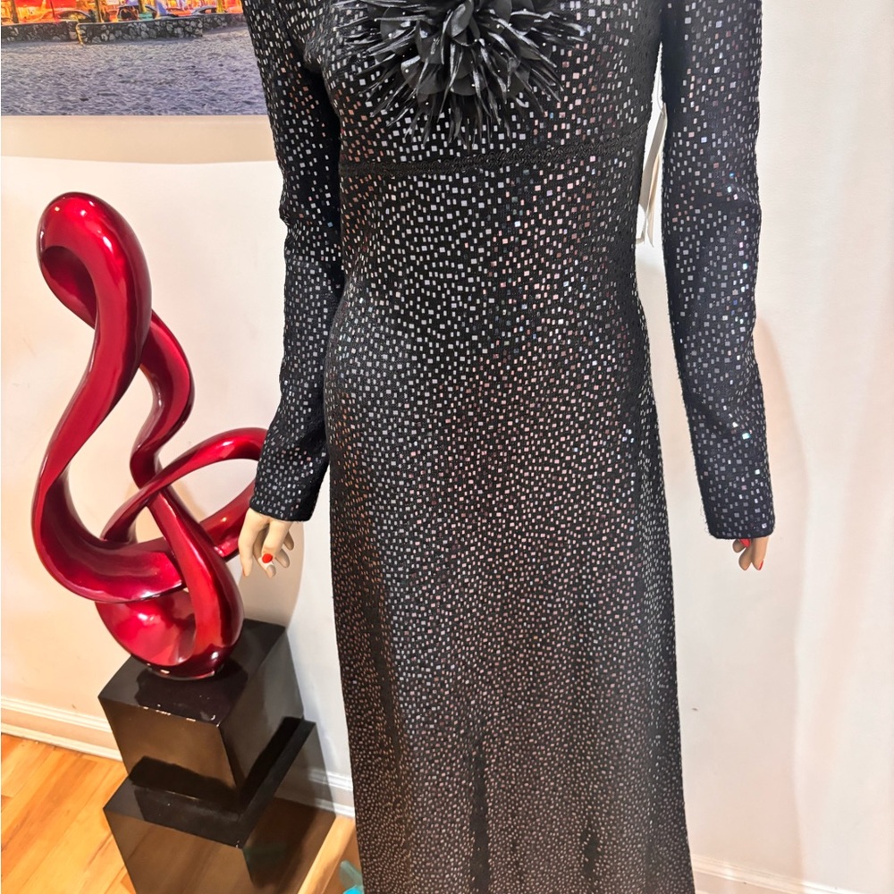 St. John Black Long Sleeve Sparkle Evening Gown maxi paillettes 6 S tags new